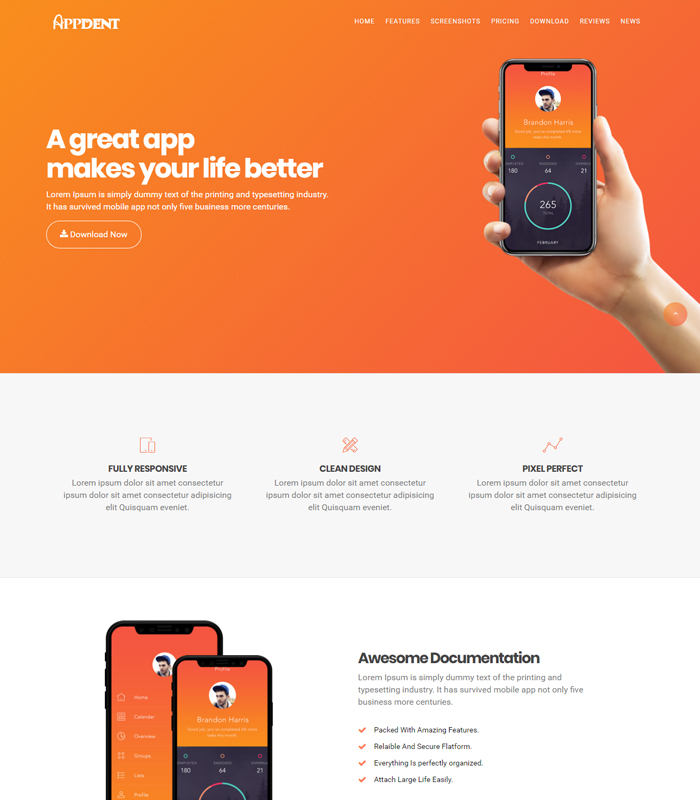 Appdent App Landing Page Demo